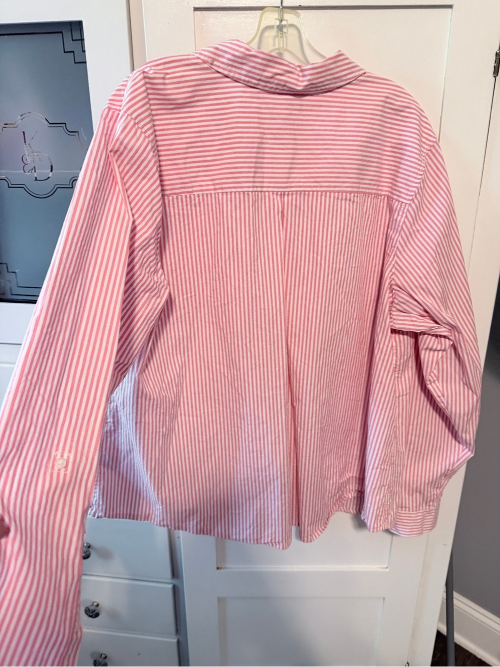 croft & barrow Pink and White Striped Collared Shirt - Picture 4 of 6